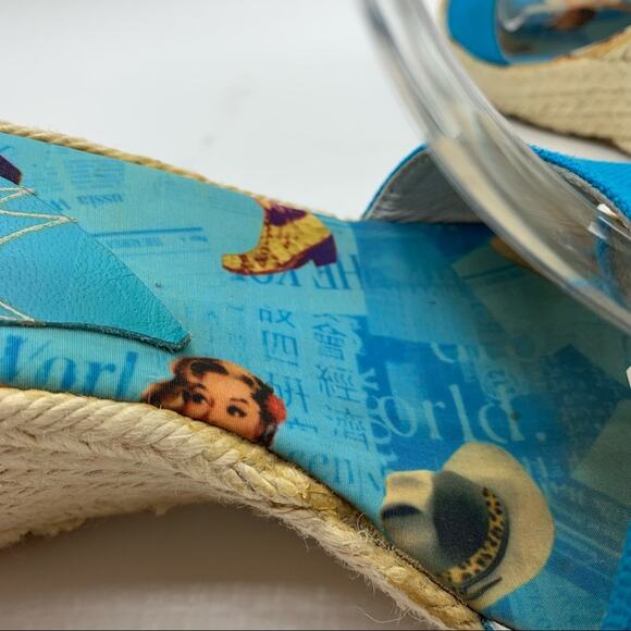 Jeffrey Campbell Western Lady Novelty Print Espadrille Lace Up Ankle Wedges Sz 9 - Picture 12 of 15